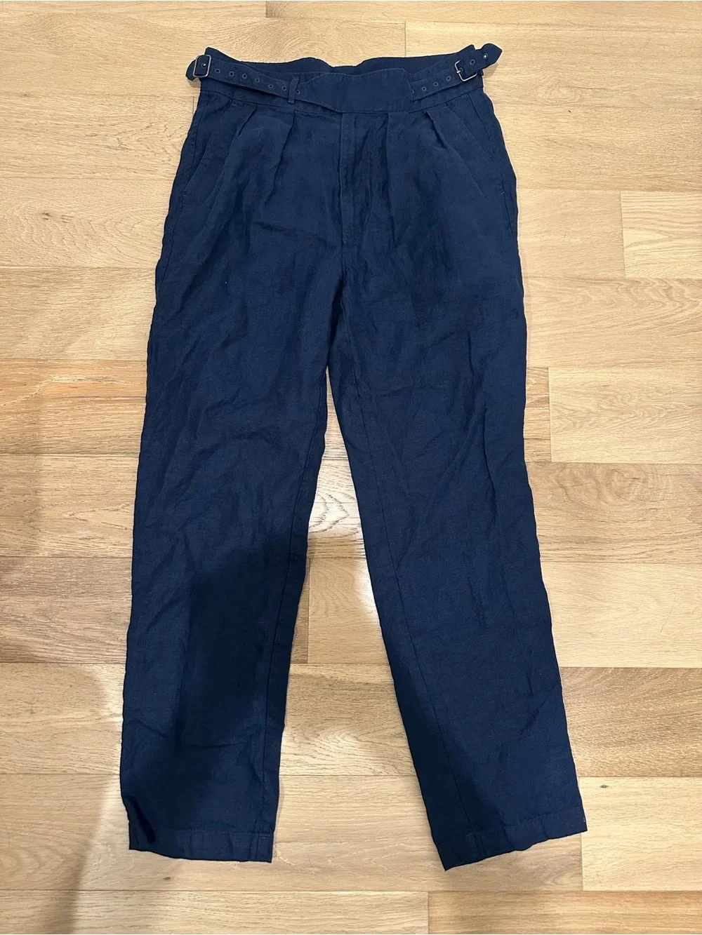 Todd Snyder Men's Gurkha Belted Linen Pleated Pant Sz 31x29 Navy Blue
